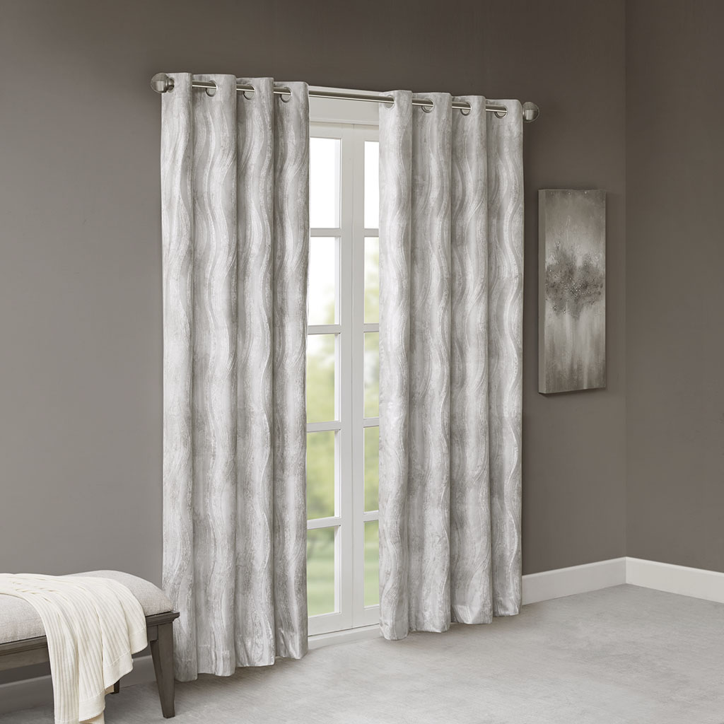 SunSmart - Victorio Printed Jacquard Grommet Top Total Blackout Curtain - Grey - 50x84
SunSmart - Victorio Printed Jacquard Grommet Top Total Blackout Curtain - Grey - 50x84