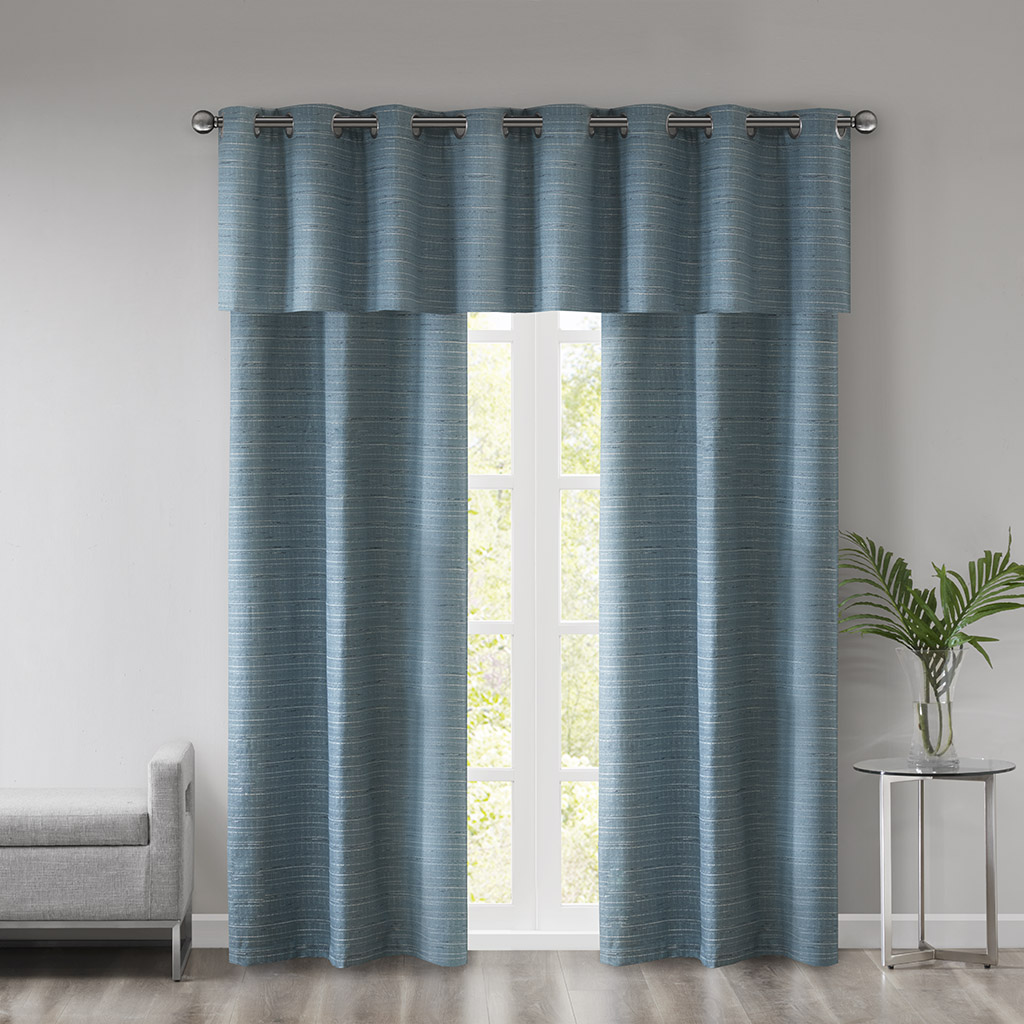 510 Design - Pike Grasscloth Room Darkening Grommet 3 Piece Window Curtain Set - Teal - 40x84
510 Design - Pike Grasscloth Room Darkening Grommet 3 Piece Window Curtain Set - Teal - 40x84