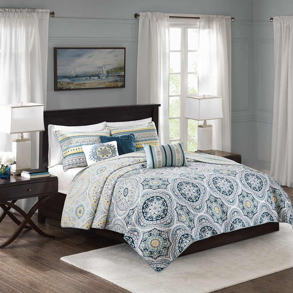Madison Park - Mercia 6 Piece Reversible Cotton Sateen Coverlet Set - Teal - Full/Queen
Madison Park - Mercia 6 Piece Reversible Cotton Sateen Coverlet Set - Teal - Full/Queen