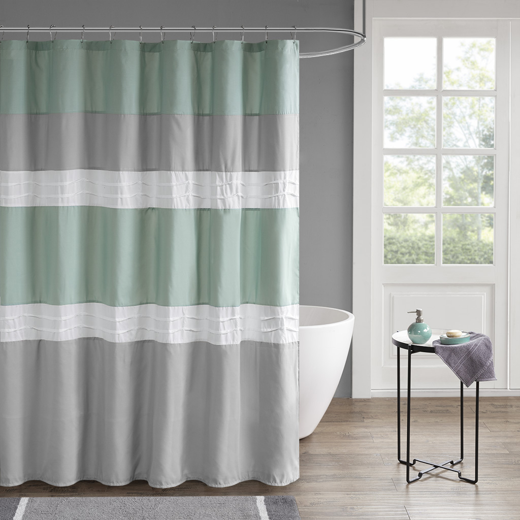 510 Design - Tinsley Pieced and Pintucked Shower Curtain with Liner - Seafoam/Grey - 72x72
510 Design - Tinsley Pieced and Pintucked Shower Curtain with Liner - Seafoam/Grey - 72x72