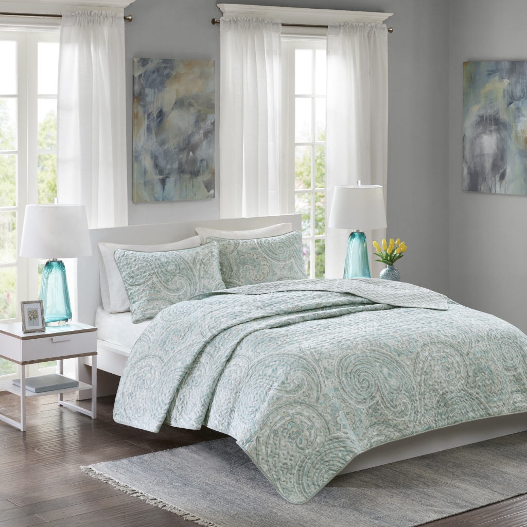 

Comfort Spaces - Kashmir Mini Quilt Set - Blue/Grey - King