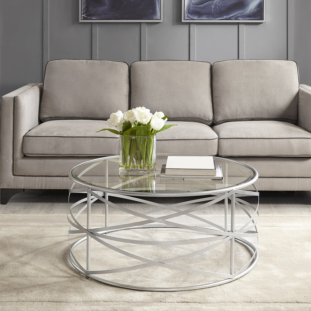 Madison Park - Nora 36-inch Round Coffee Table with Metallic Silver Metal Frame and Glass Top - Silver - See below
Madison Park - Nora 36-inch Round Coffee Table with Metallic Silver Metal Frame and Glass Top - Silver - See below