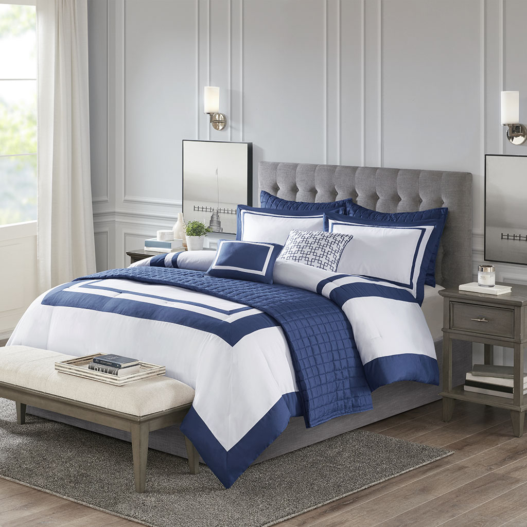 Madison Park - Heritage 8 Piece Comforter and Coverlet Set Collection - Navy - Full/Queen
Madison Park - Heritage 8 Piece Comforter and Coverlet Set Collection - Navy - Full/Queen