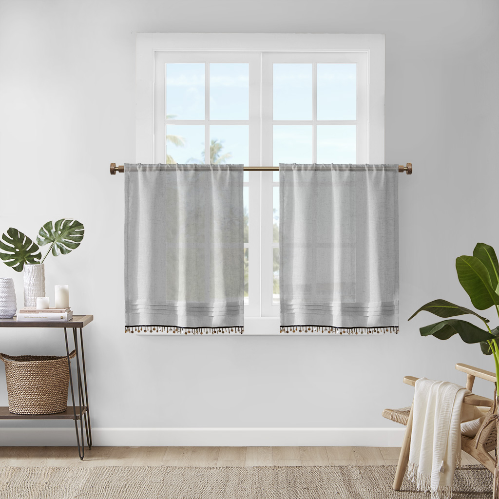 Madison Park - Dalis Faux Linen Rod Pocket Kitchen Tier With Shell Trim - Grey - 30x24
Madison Park - Dalis Faux Linen Rod Pocket Kitchen Tier With Shell Trim - Grey - 30x24