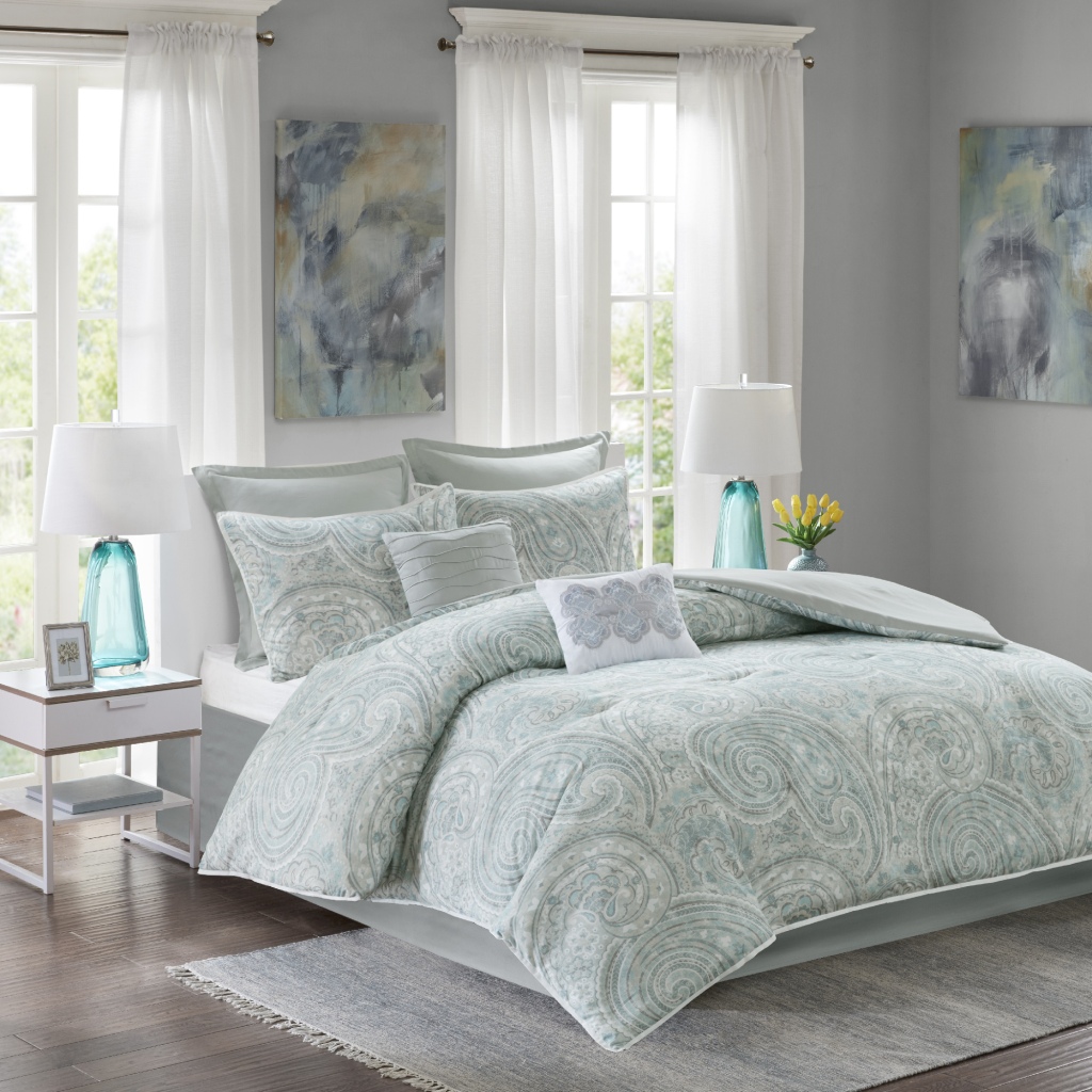 

Comfort Spaces - Kashmir 8 Piece Comforter Set - Blue/Grey - Queen