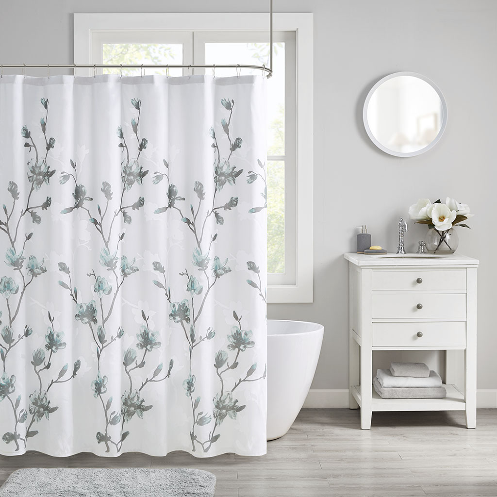 Madison Park - Magnolia Floral Printed Burnout Shower Curtain - Aqua - 72x72
Madison Park - Magnolia Floral Printed Burnout Shower Curtain - Aqua - 72x72