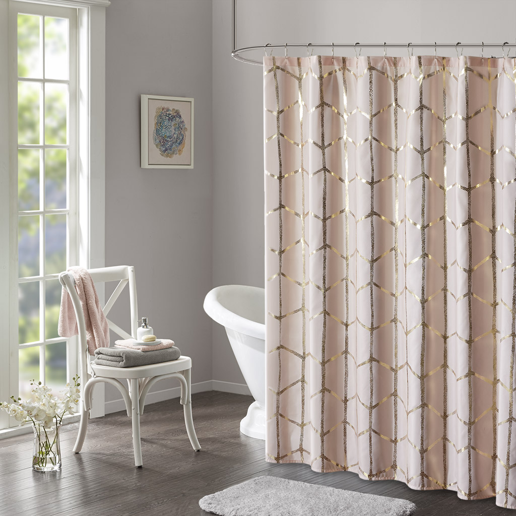 Intelligent Design - Raina Printed Metallic Shower Curtain - Blush/Gold - 72x72
Intelligent Design - Raina Printed Metallic Shower Curtain - Blush/Gold - 72x72