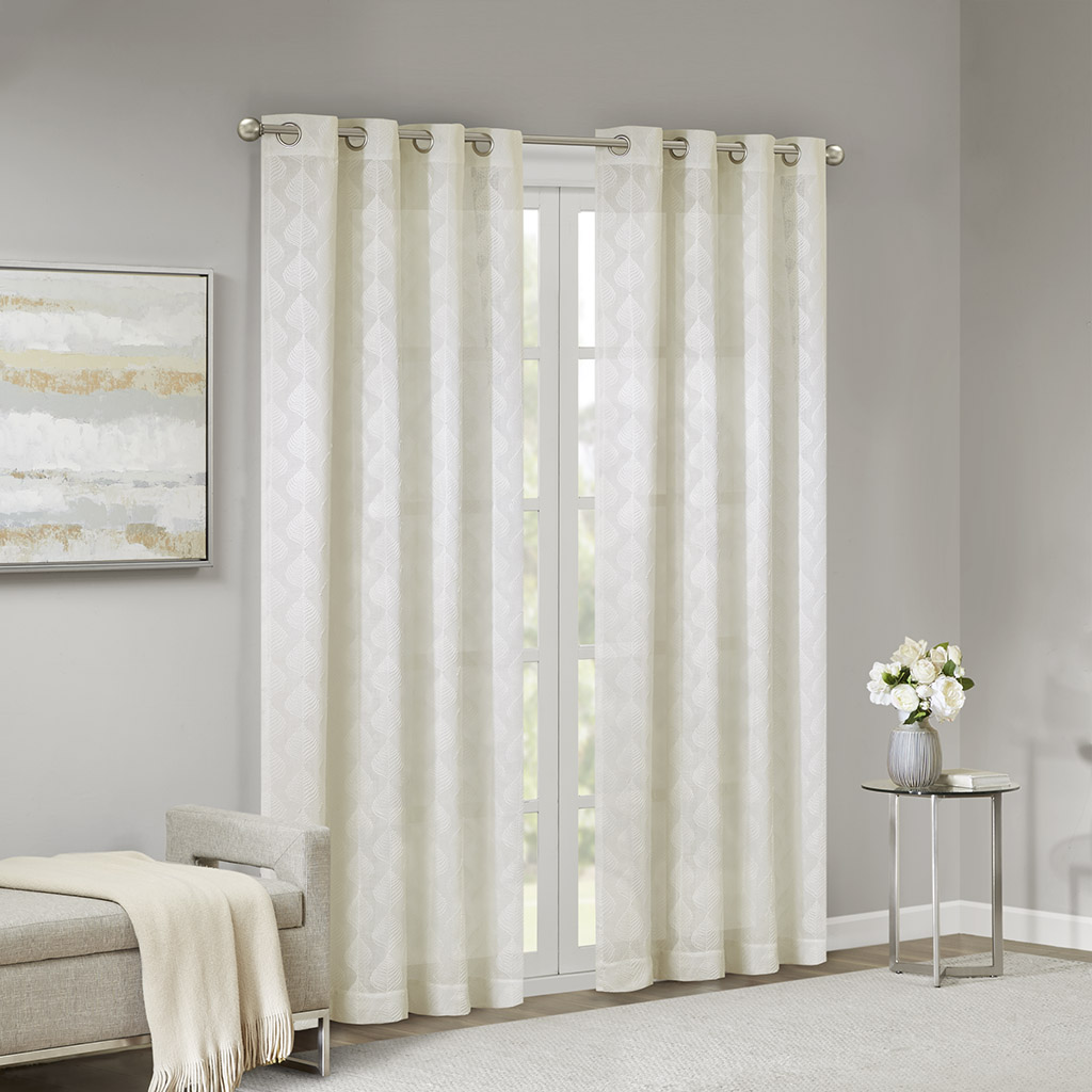 Madison Park - Nadal Leaf Embroidered Grommet Sheer Window Curtain - White - 50x95
Madison Park - Nadal Leaf Embroidered Grommet Sheer Window Curtain - White - 50x95