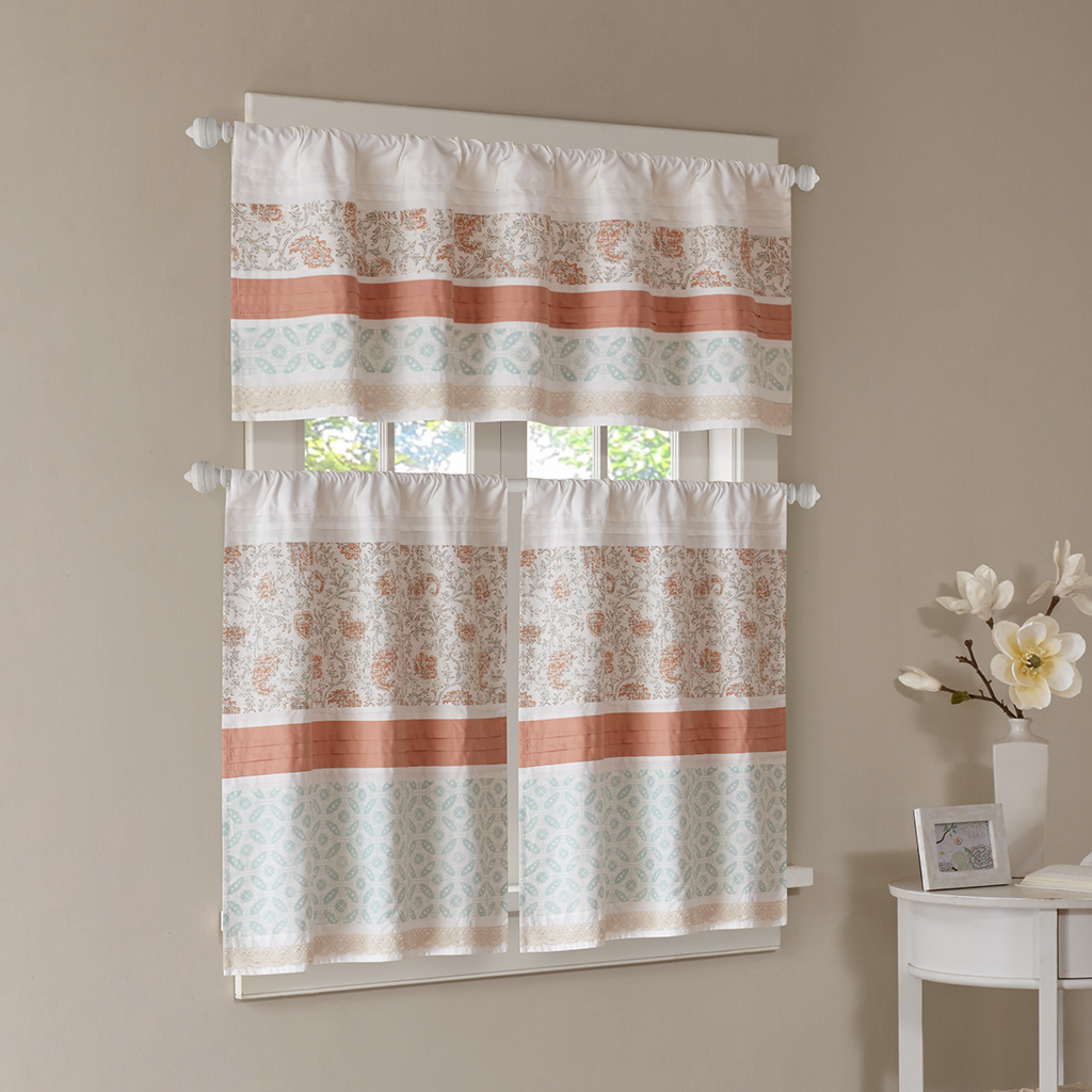 Madison Park - Dawn Printed and Pieced Rod Pocket Kitchen Tier Set - Coral - 30x36
Madison Park - Dawn Printed and Pieced Rod Pocket Kitchen Tier Set - Coral - 30x36