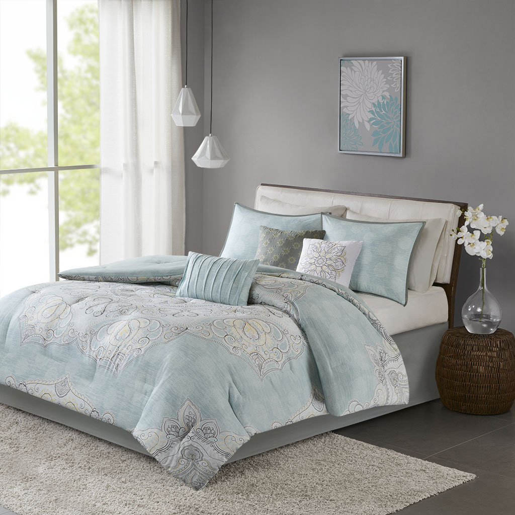 Madison Park - Lucinda 7 Piece Reversible Cotton Sateen Comforter Set - Seafoam - King
Madison Park - Lucinda 7 Piece Reversible Cotton Sateen Comforter Set - Seafoam - King