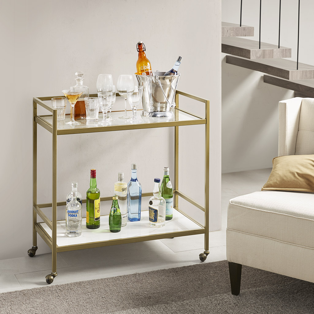 Martha Stewart - Lionel Two Tier Bar Cart on Wheels - Antique Gold - See below
Martha Stewart - Lionel Two Tier Bar Cart on Wheels - Antique Gold - See below
