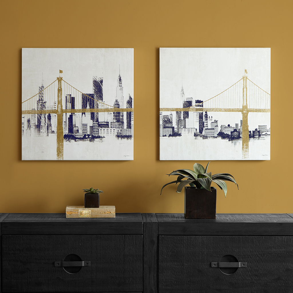 INK+IVY - Bridge and Skyline Metallic Foil Canvas 2 Piece Set - Black - See below
INK+IVY - Bridge and Skyline Metallic Foil Canvas 2 Piece Set - Black - See below