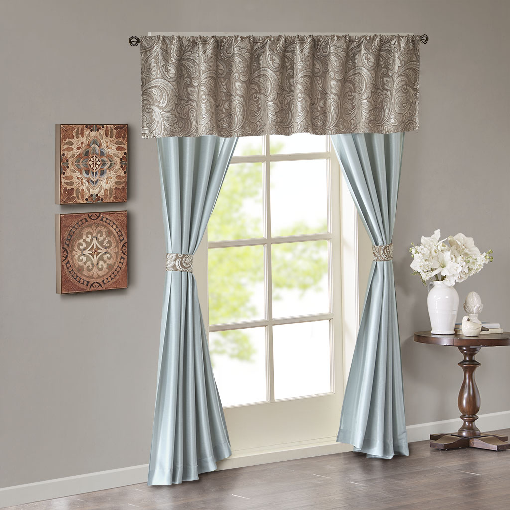 Madison Park - Aubrey Jacquard and Solid Faux Silk 5 Piece Window Set - Blue - See below
Madison Park - Aubrey Jacquard and Solid Faux Silk 5 Piece Window Set - Blue - See below