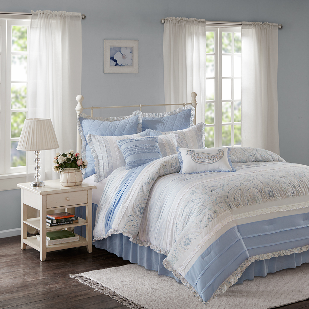 Madison Park - Mirabelle 9 Piece Cotton Percale Comforter Set - Blue - King
Madison Park - Mirabelle 9 Piece Cotton Percale Comforter Set - Blue - King