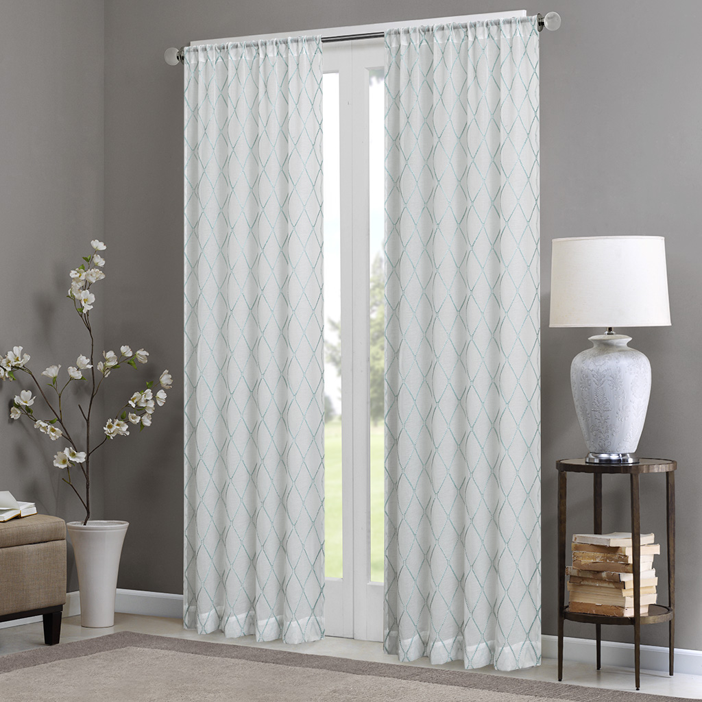 Madison Park - Irina Diamond Sheer Window Curtain - White/Aqua - 84" Panel
Madison Park - Irina Diamond Sheer Window Curtain - White/Aqua - 84" Panel