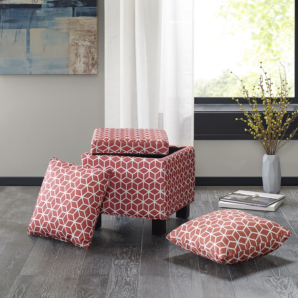 Madison Park - Shelley Square Storage Ottoman with Pillows - Red/White - See below
Madison Park - Shelley Square Storage Ottoman with Pillows - Red/White - See below