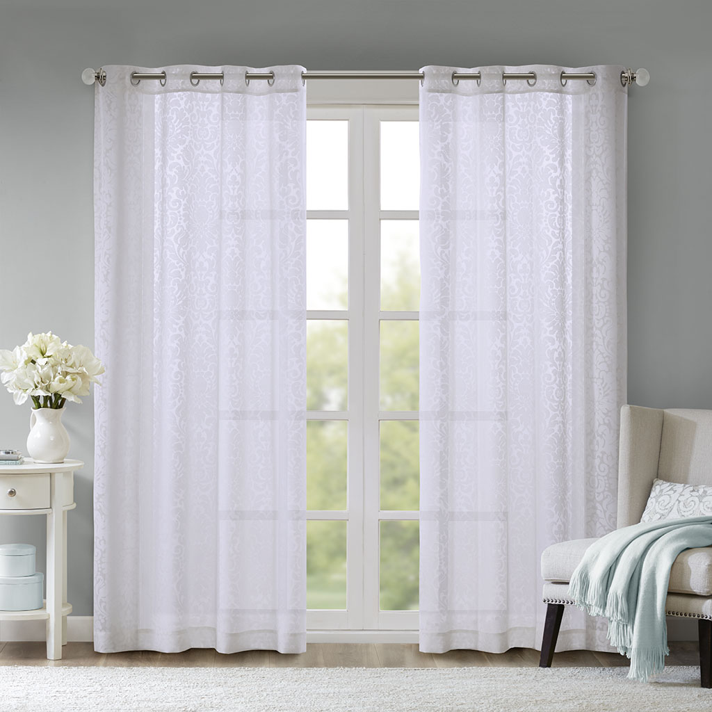 Madison Park - Edwin Damask Burnout Sheer Grommet Window Curtain - White - 50x95
Madison Park - Edwin Damask Burnout Sheer Grommet Window Curtain - White - 50x95