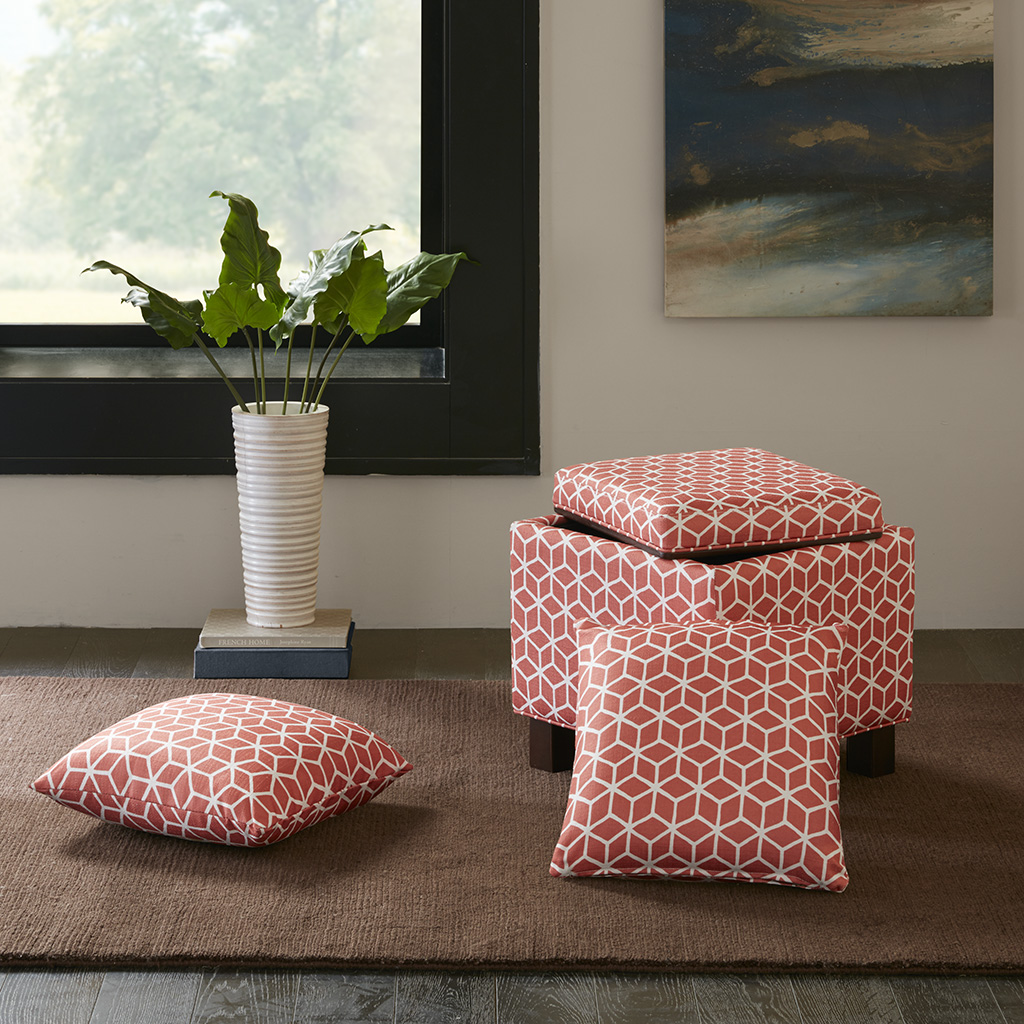 Madison Park - Shelley Square Storage Ottoman with Pillows - Coral - See below
Madison Park - Shelley Square Storage Ottoman with Pillows - Coral - See below
