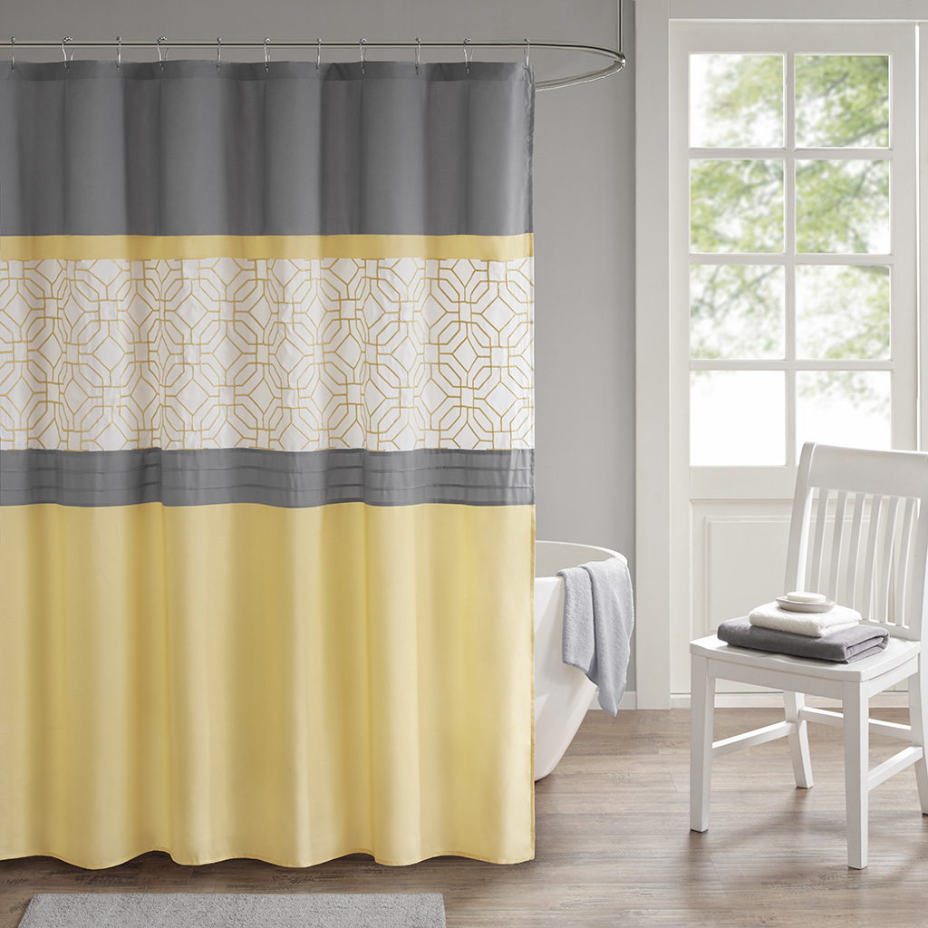 510 Design - Donnell Embroidered and Pieced Shower Curtain with Liner - Yellow/Gray - 72x72
510 Design - Donnell Embroidered and Pieced Shower Curtain with Liner - Yellow/Gray - 72x72