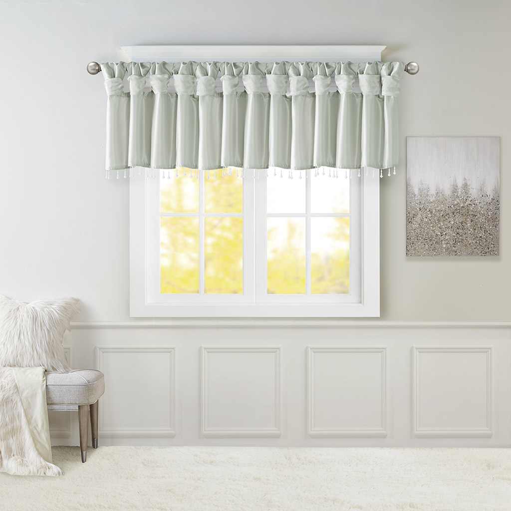 Madison Park - Emilia Lightweight Faux Silk Valance With Beads - Dusty Aqua - 50x26
Madison Park - Emilia Lightweight Faux Silk Valance With Beads - Dusty Aqua - 50x26