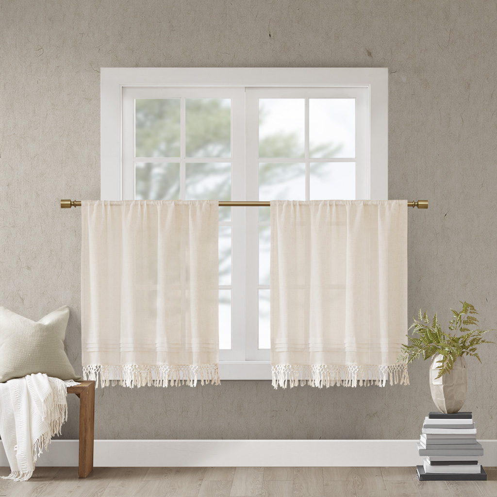 Madison Park - Brynn Faux Linen Rod Pocket Kitchen Tier With Tassel Trim - Natural - 30x36
Madison Park - Brynn Faux Linen Rod Pocket Kitchen Tier With Tassel Trim - Natural - 30x36