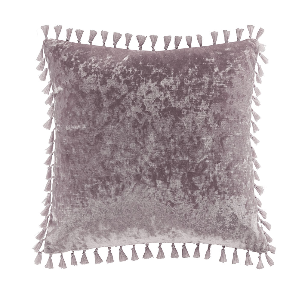 

Intelligent Design - Ariana Square Crushed Velvet Decorative Pillow with Tassels - Lavender - 18x18
