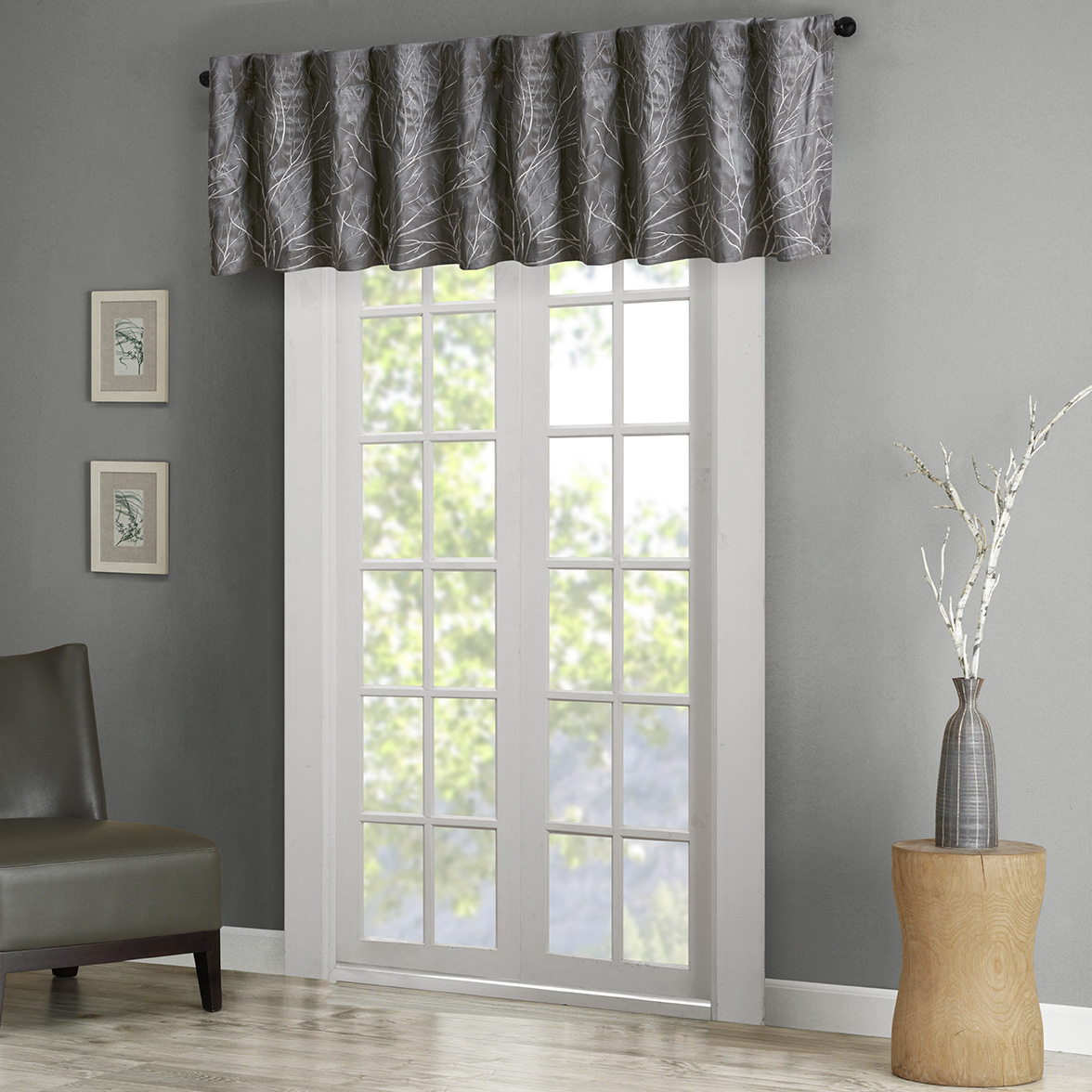 

Madison Park - Andora Faux Silk Embroidered Window Valance - Grey - 50x18