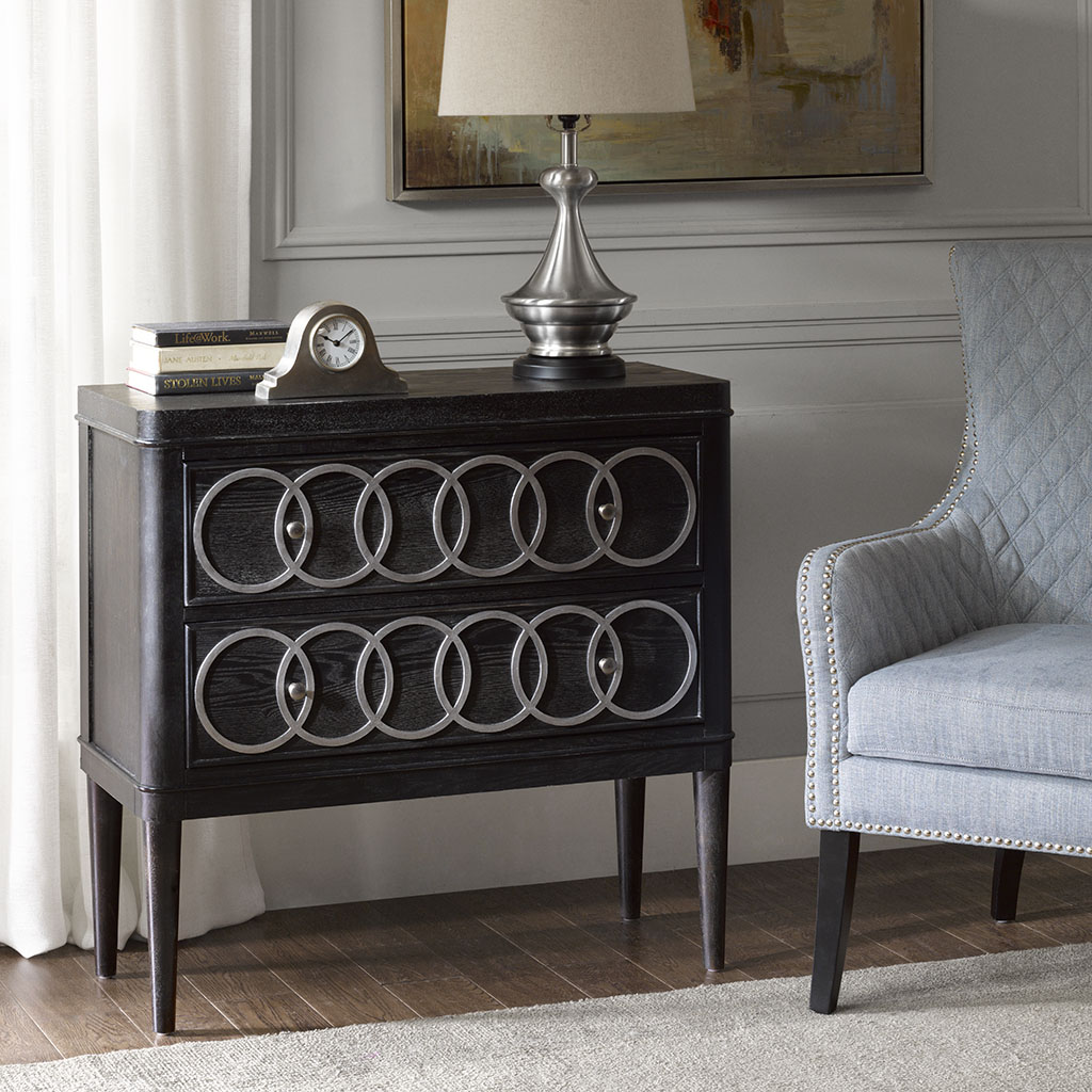 

Madison Park - Walden 2 Drawer Chest - Black/Silver - See below