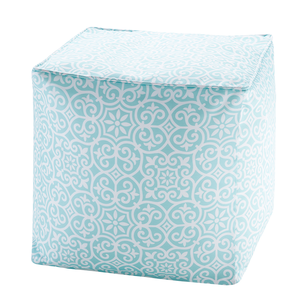 

Madison Park - Aptos Printed Fret 3M Scotchgard Outdoor Pouf - Aqua - 18x18x18
