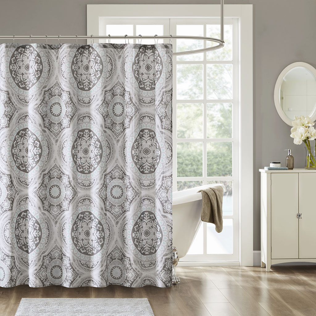 

Madison Park - June Cotton Printed Shower Curtain - Grey - 72x72