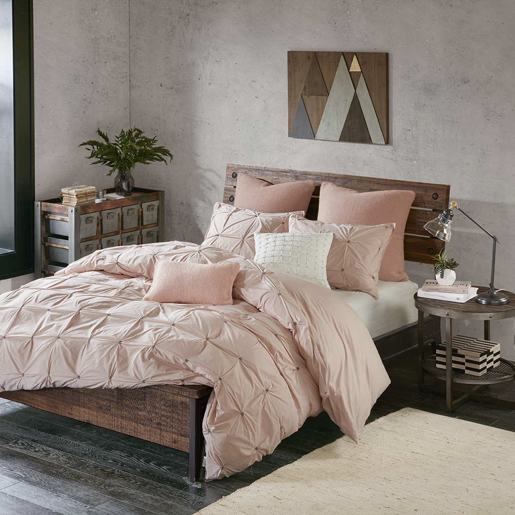 

INK+IVY - Masie 3 Piece Elastic Embroidered Cotton Comforter Set - Blush - Full/Queen