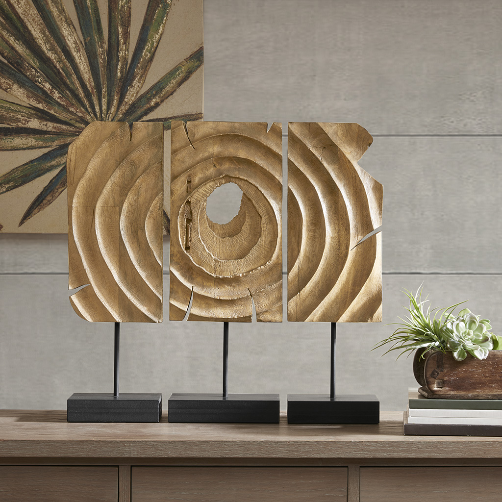 

INK+IVY - Sol Wooden Table Decor Panel in three parts on iron rod MDF base - Brown - See below