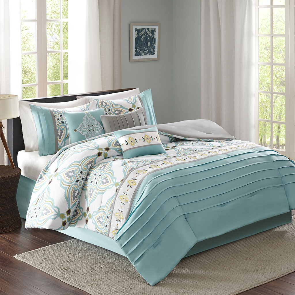 

Madison Park - Candace 7 Piece Comforter Set - Aqua - Queen