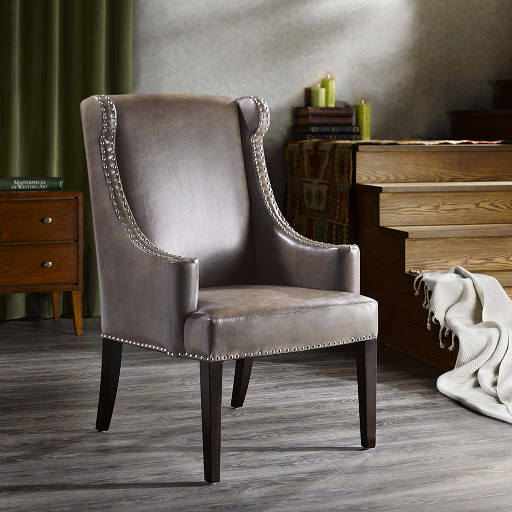 

Madison Park - Marcel High Back Wing Chair - Brown - See below