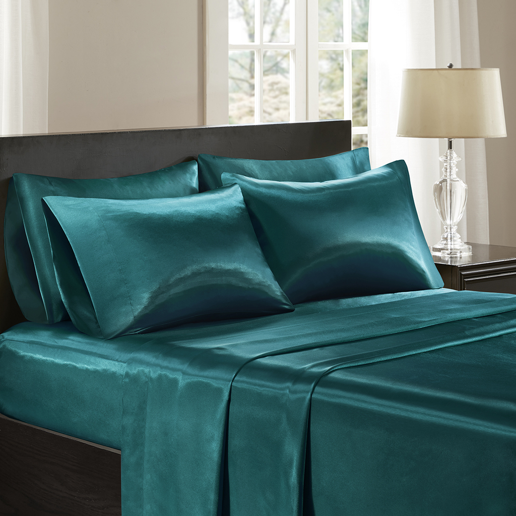 

Madison Park Essentials - Satin Wrinkle-Free Luxurious 6-Piece Sheet Set - Teal - Cal King