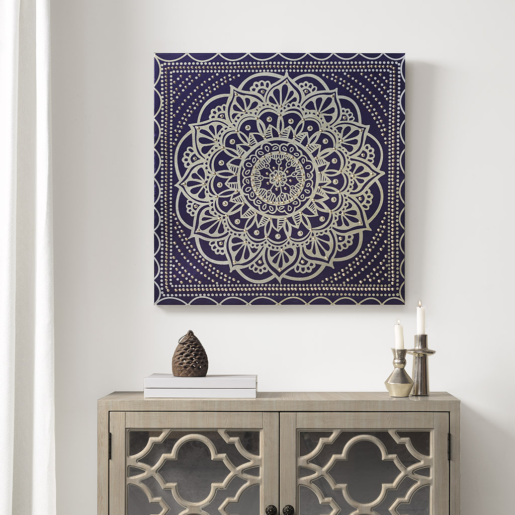 

Madison Park - Metallic Medallion Canvas with Beads Embellishment - Indigo - See below
