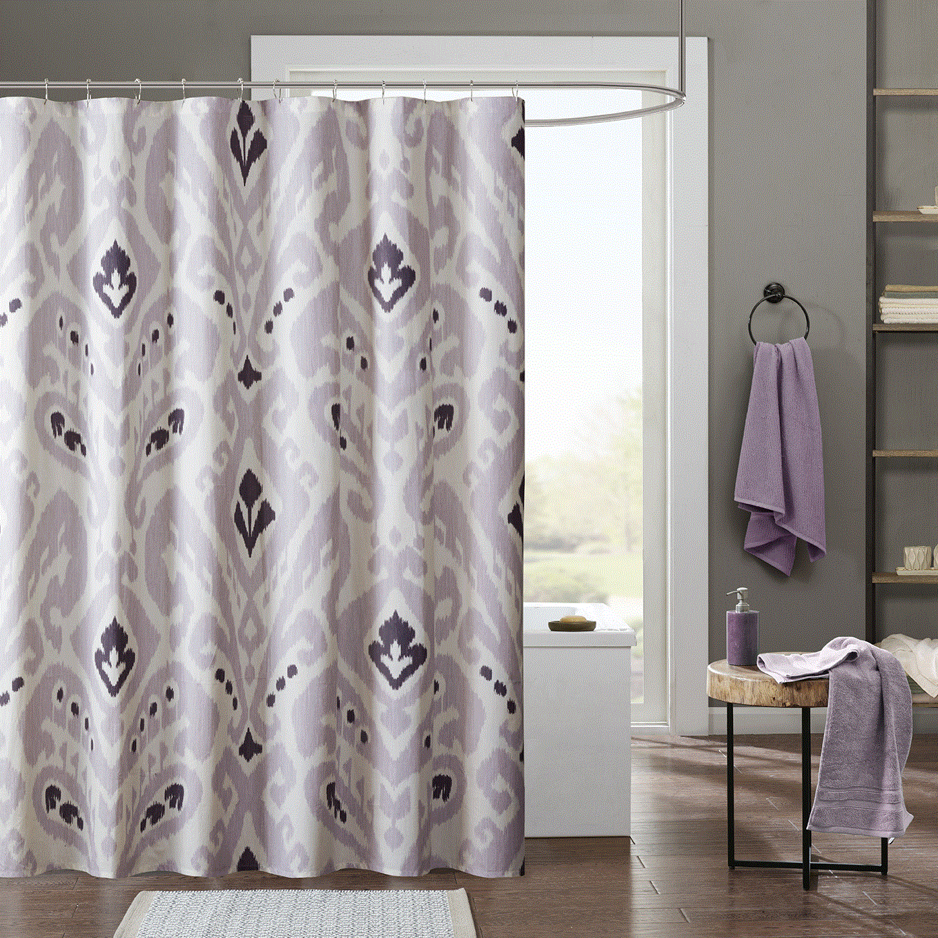 

INK+IVY - Sasha Cotton Printed Shower Curtain - Lavender - 72x72