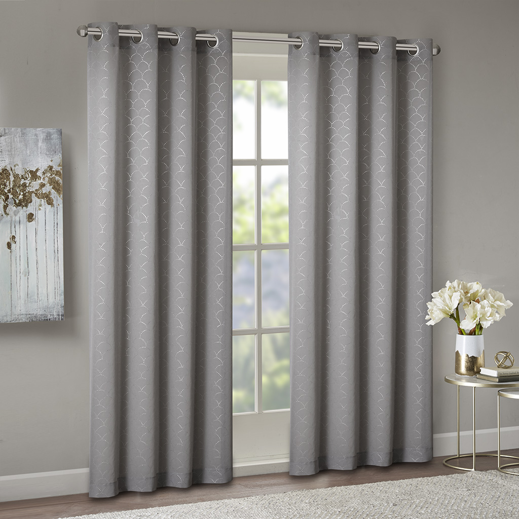 

Madison Park - Trinity Foil Printed Scallop Window Sheer - Grey - 50x84