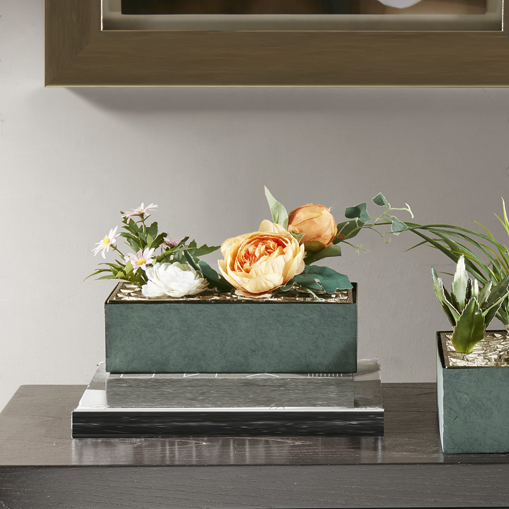

Madison Park - Dacre Metal Vase - Green/Gold - Rectangle