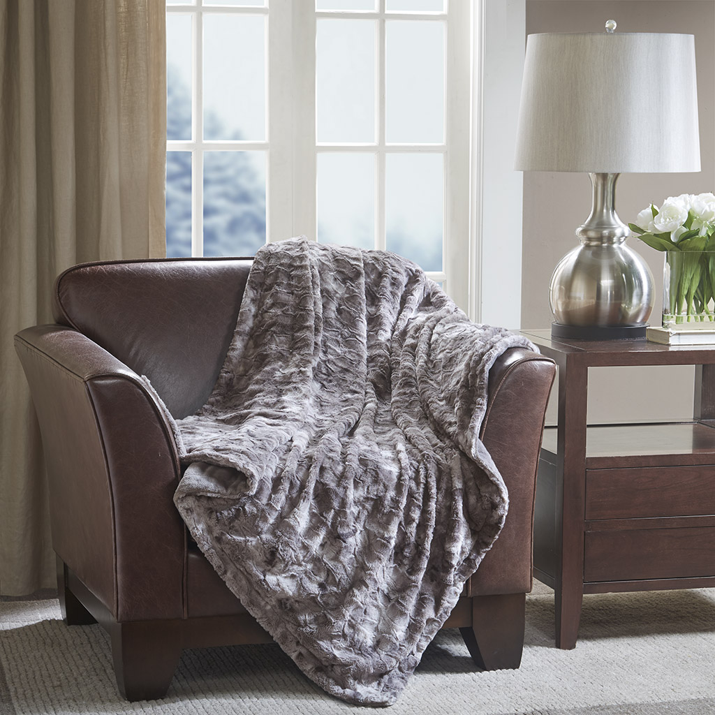 

Premier Comfort - Faux Long Fur to Microlight Throw - Dark Gray - 50x60