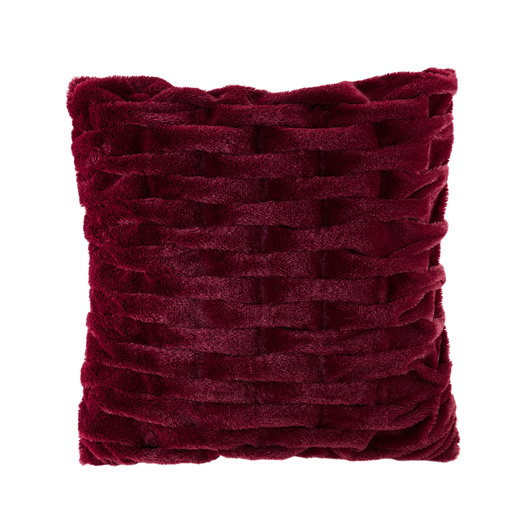 

Madison Park - Ruched Fur Square Pillow - Red - 20x20