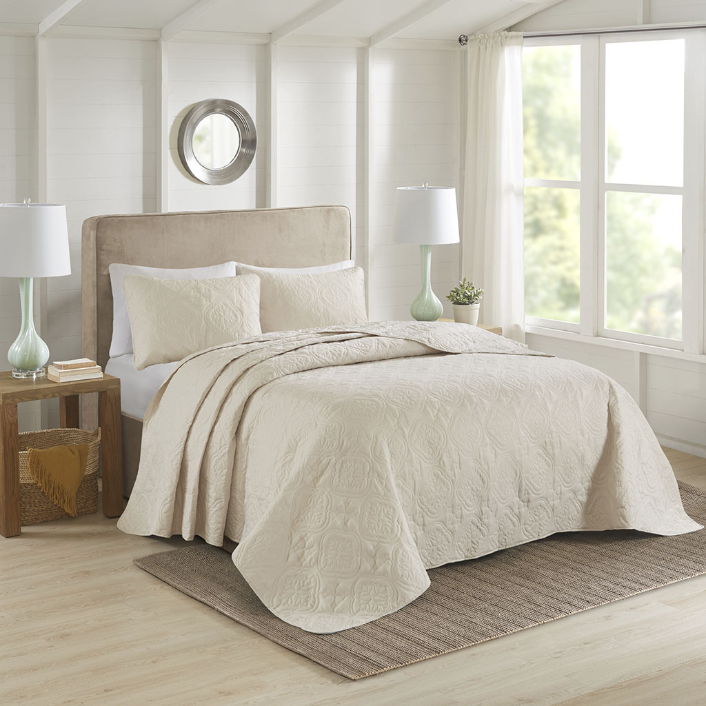 

510 Design - Oakley 3 Piece Reversible Bedspread Set - Cream - King/Cal King