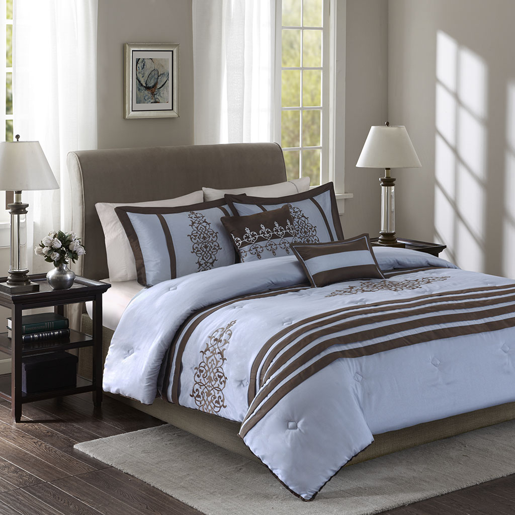 

Home Essence - Evelyn 5 Piece Comforter Set - Blue - Full/Queen