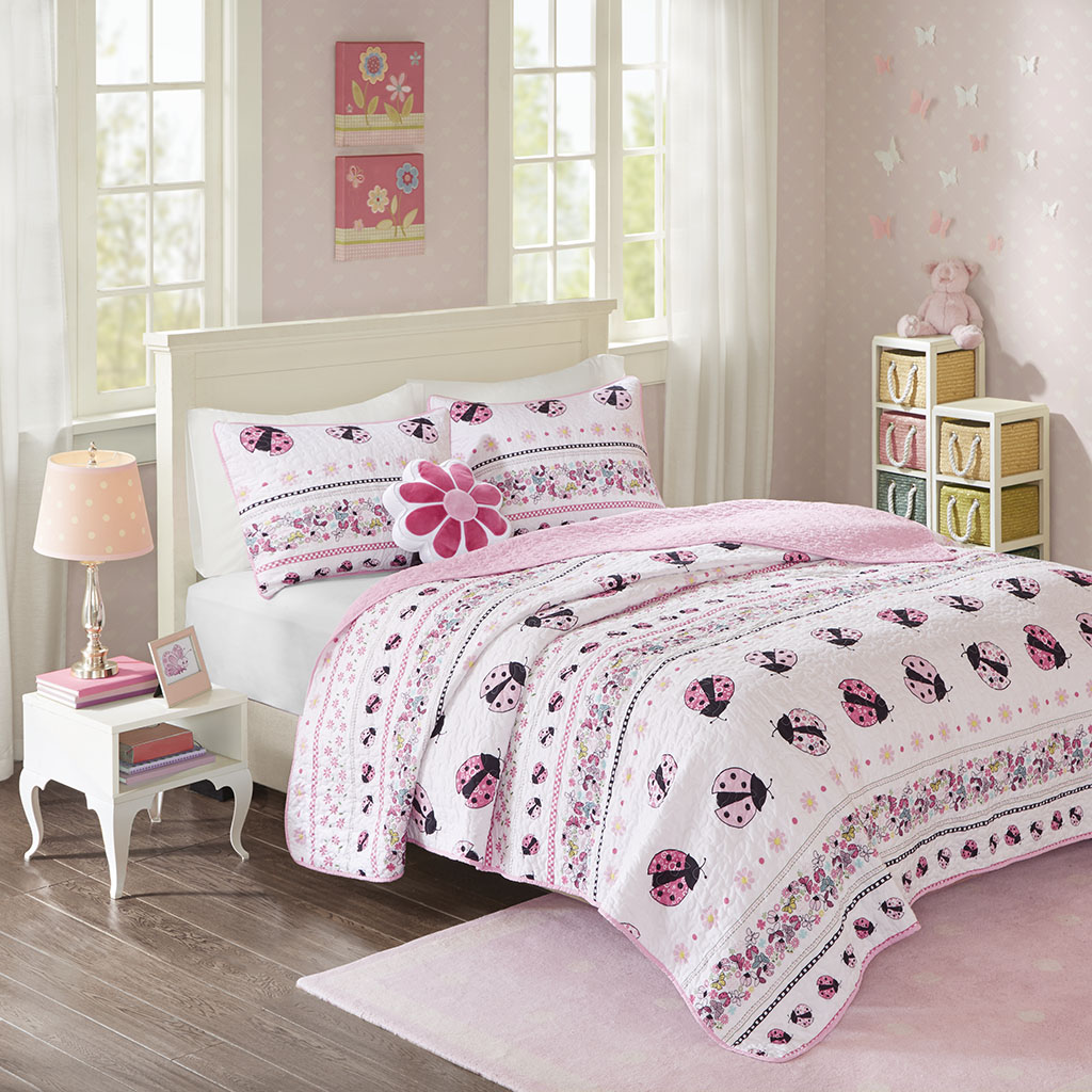 

Mi Zone Kids - Lacie the Ladybug Coverlet Set - Pink - Full/Queen