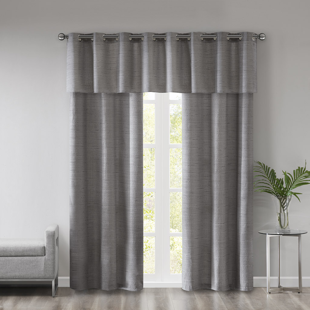 

510 Design - Pike Grasscloth Room Darkening Grommet 3 Piece Window Curtain Set - Grey - 40x84