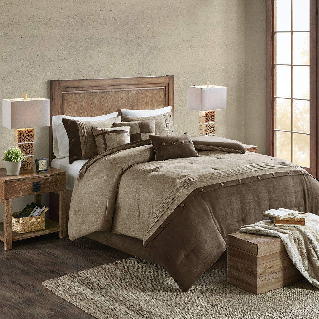 

Madison Park - Boone 7 Piece Faux Suede Comforter Set - Brown - Cal King