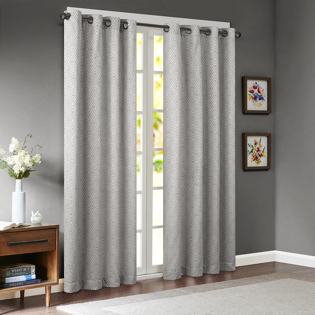 

Madison Park - Paige Diamond Jacquard Window Panel - Grey - 95" Panel
