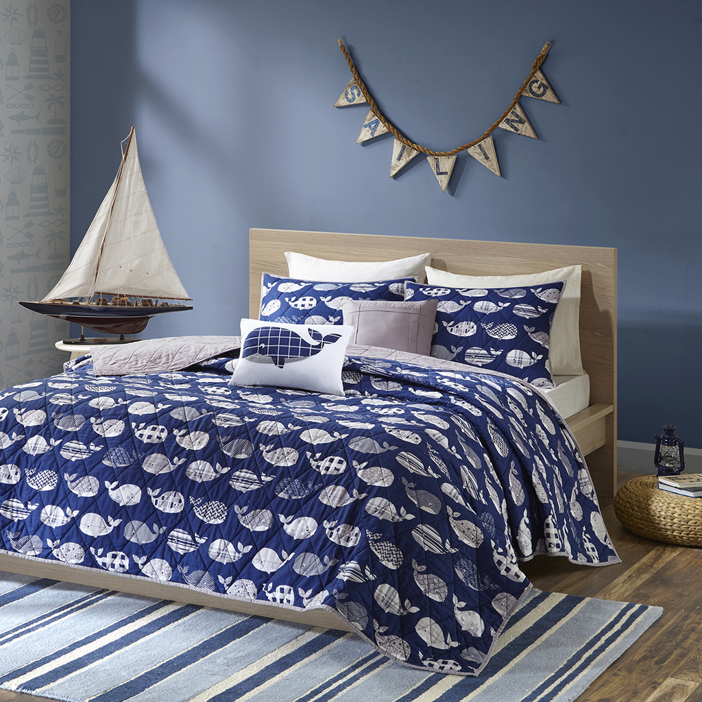 

Urban Habitat Kids - Moby Cotton Reversible Coverlet Set - Navy - Full/Queen