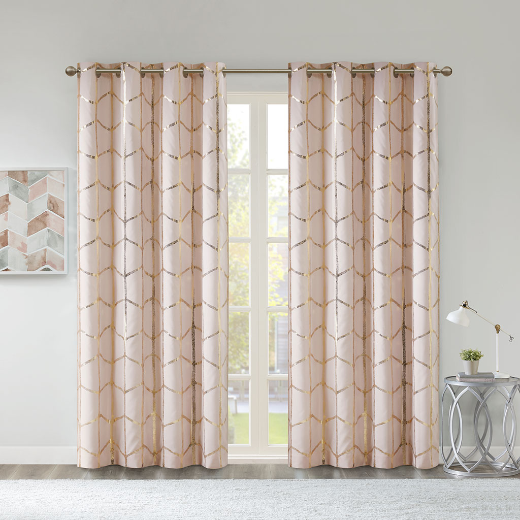 

Intelligent Design - Raina Total Blackout Metallic Print Grommet Top Curtain Panel - Blush/Gold - 50x84