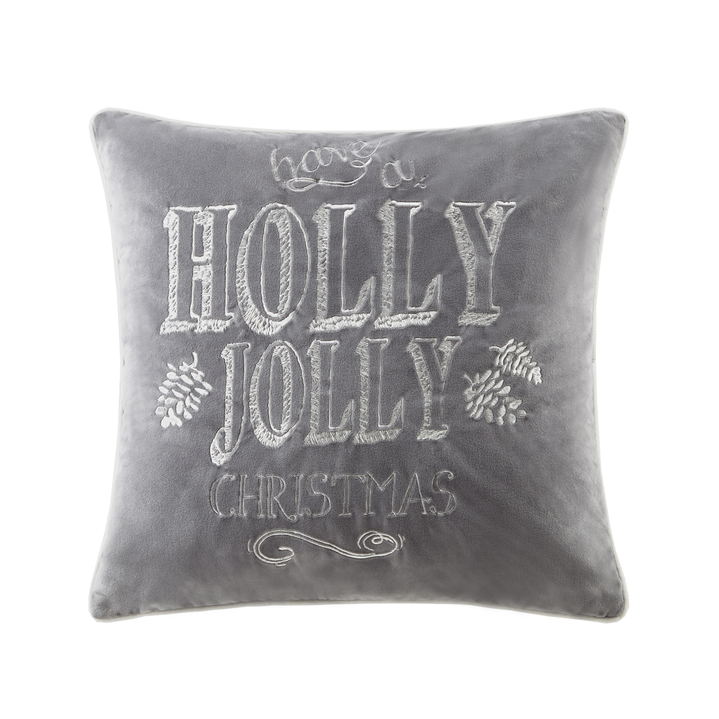 

Madison Park - Holly Jolly Christmas Square Pillow - Grey - 20x20